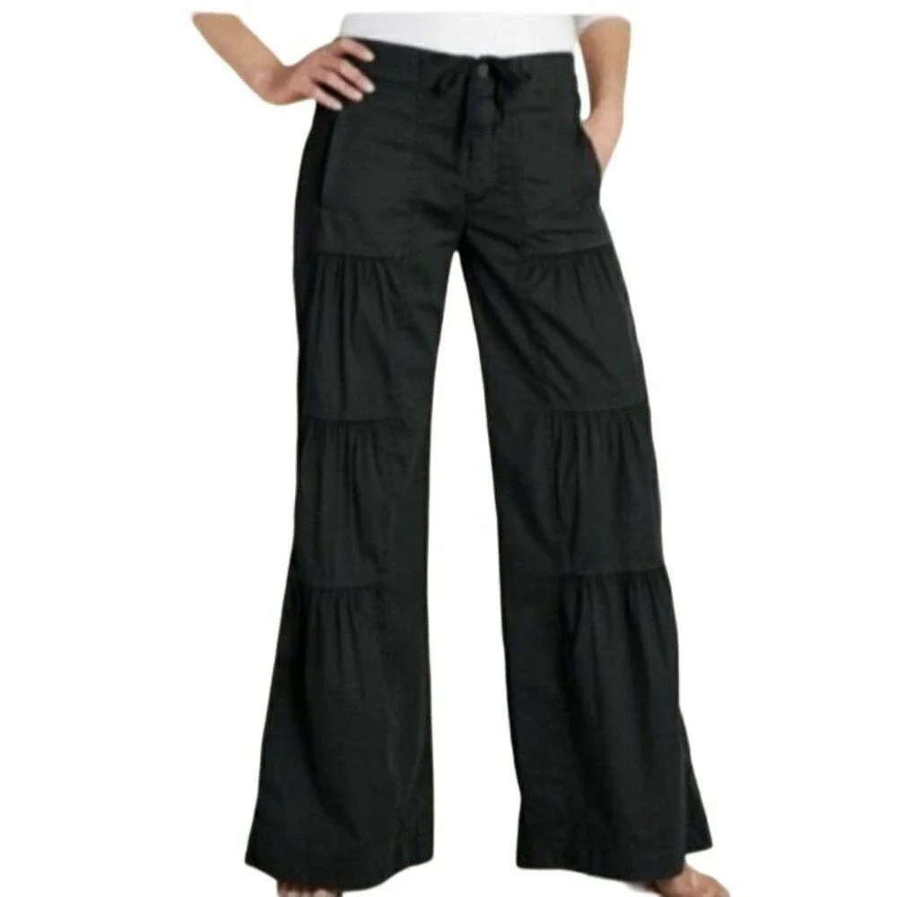 Vtg 90s Soft Surroundings Black High-Rise Flare Pants Long Tall XL-T Lightweight